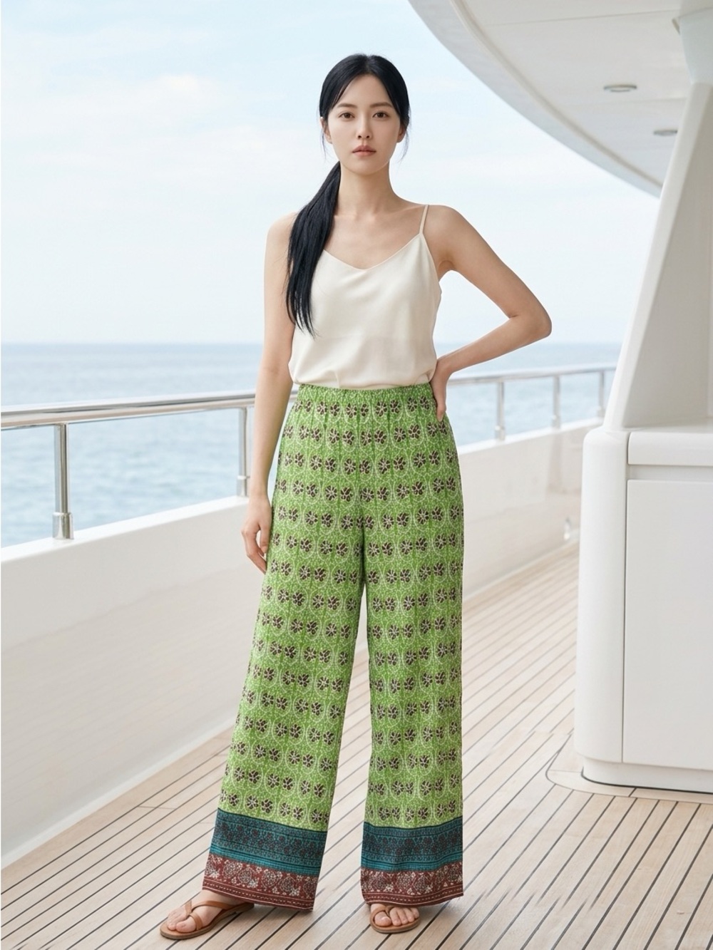ZARA Women’s Medium Multicolored Lightweight Flowy Palazzo Pant Batik Print